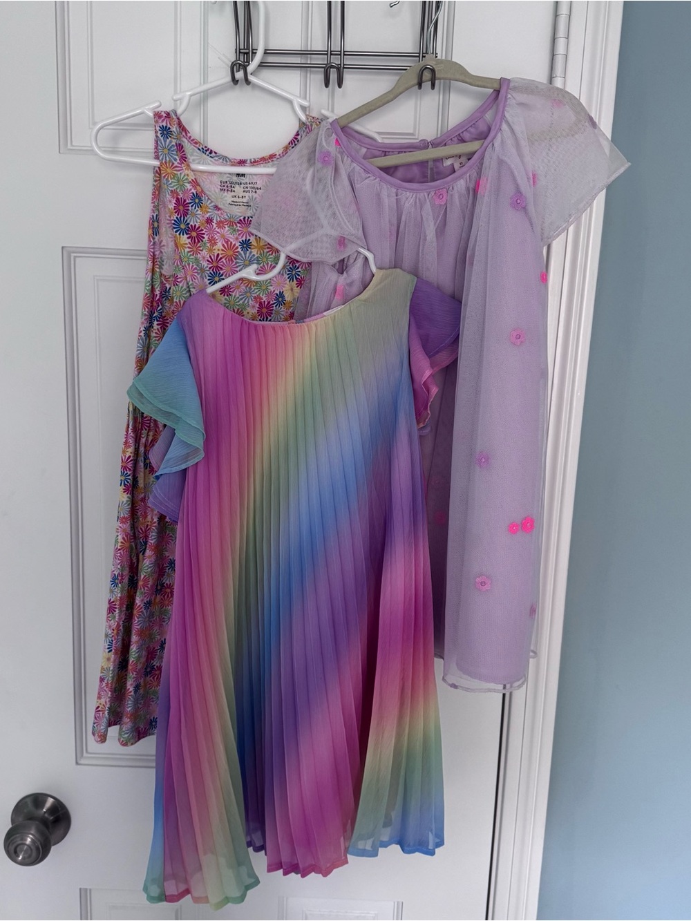 Set of 3 little girls dress 5 6 rainbow flowers floral pink girly fun bundle